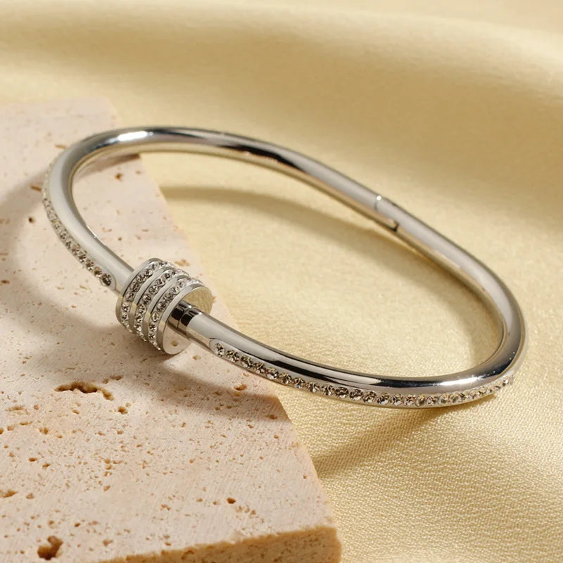 Stainless Steel Bracelet Gold Plated  Handmade Crystal