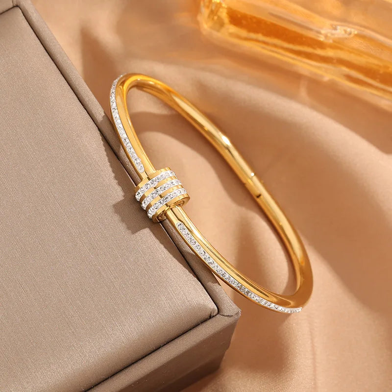 Stainless Steel Bracelet Gold Plated  Handmade Crystal