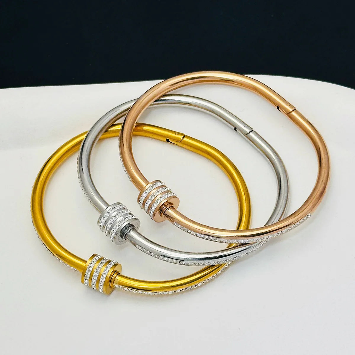 Stainless Steel Bracelet Gold Plated  Handmade Crystal