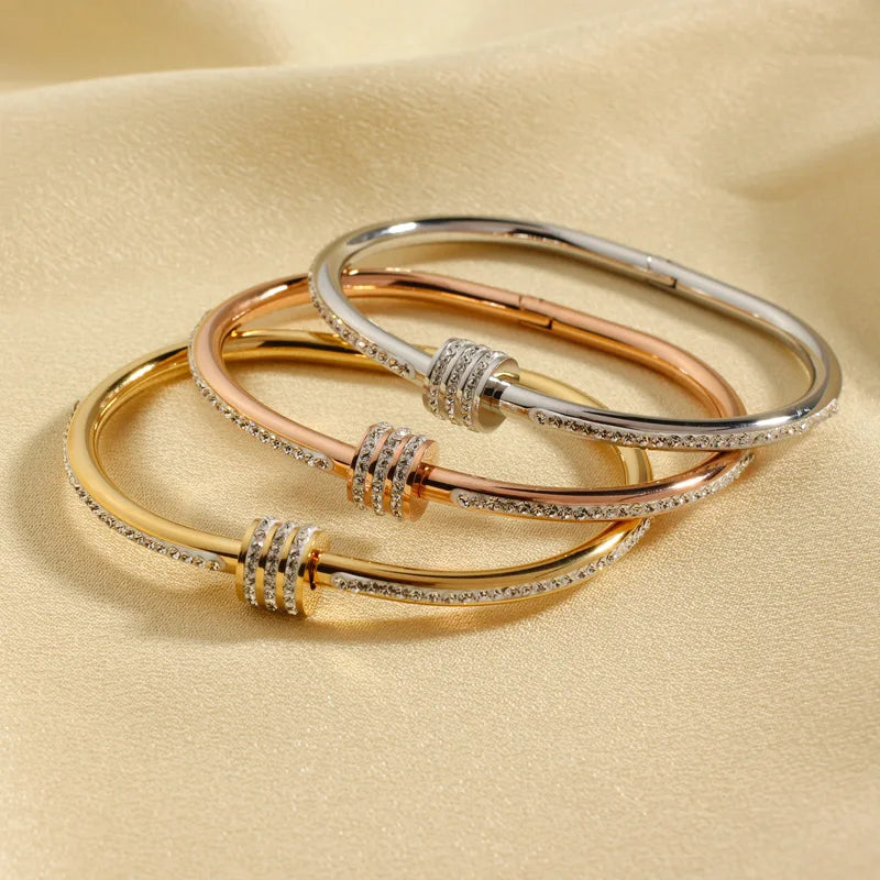 Stainless Steel Bracelet Gold Plated  Handmade Crystal