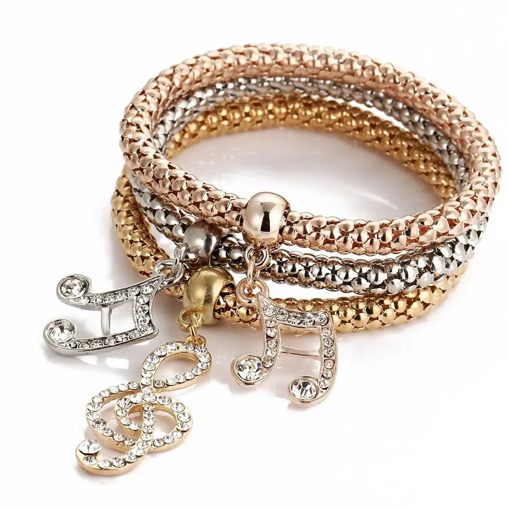 3-Piece Charming Heart Bracelet Set