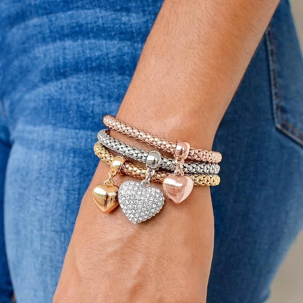 3-Piece Charming Heart Bracelet Set