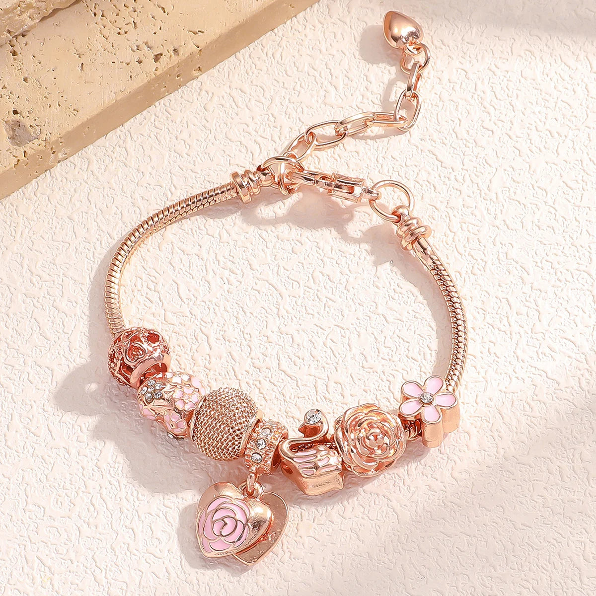 Fashion Rose Love & Swan Charm Bracelet