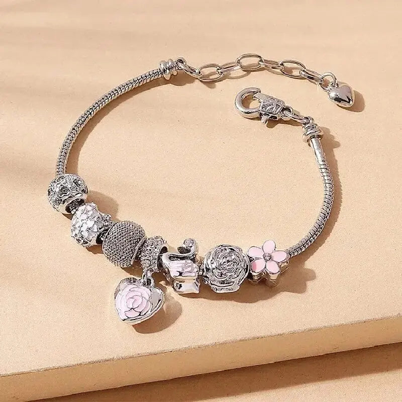 Fashion Rose Love & Swan Charm Bracelet