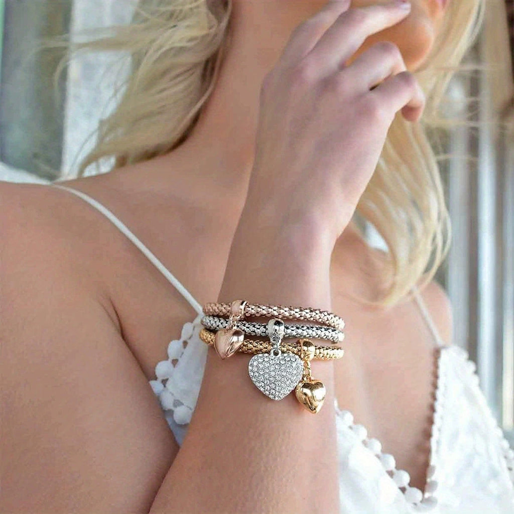 3-Piece Charming Heart Bracelet Set