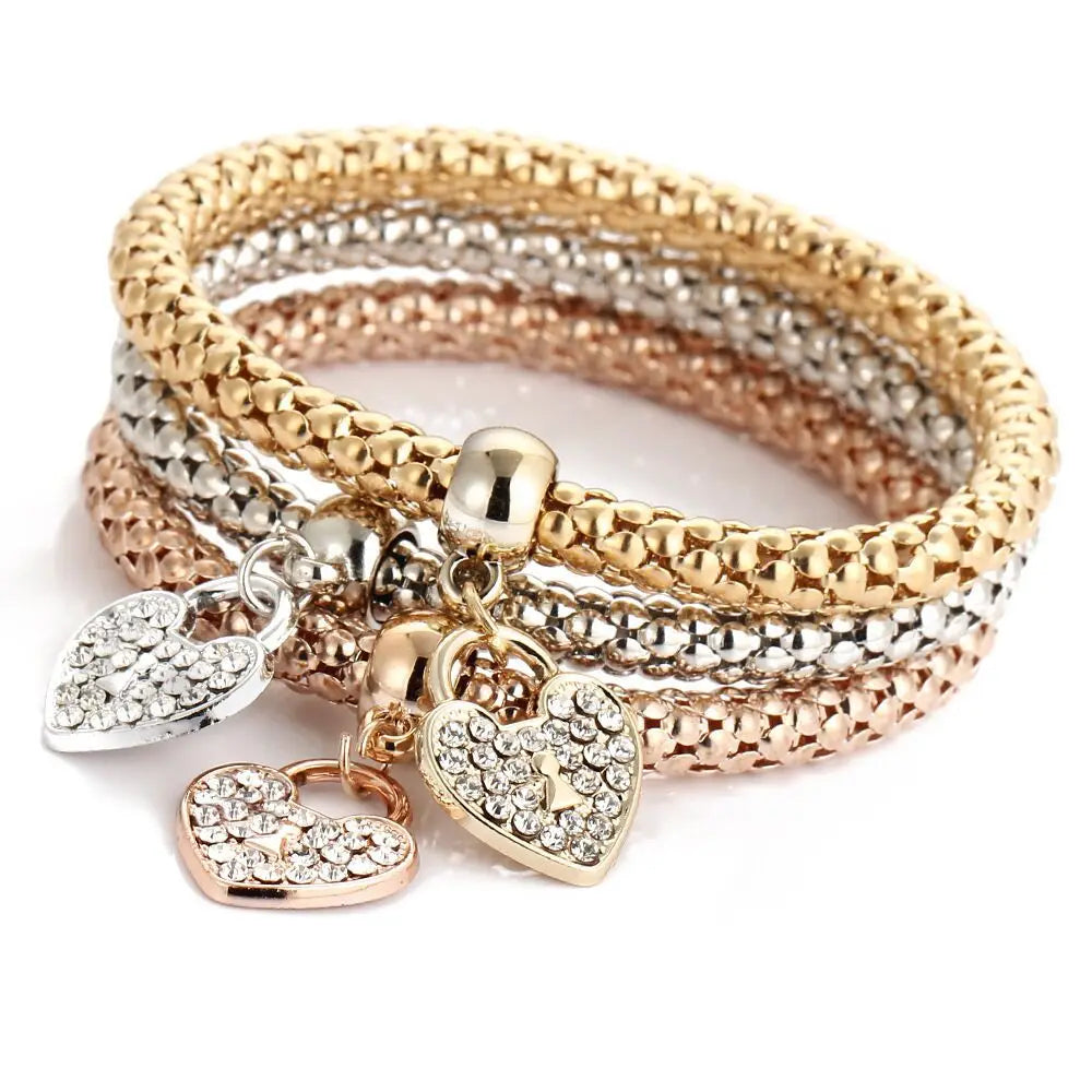 3-Piece Charming Heart Bracelet Set