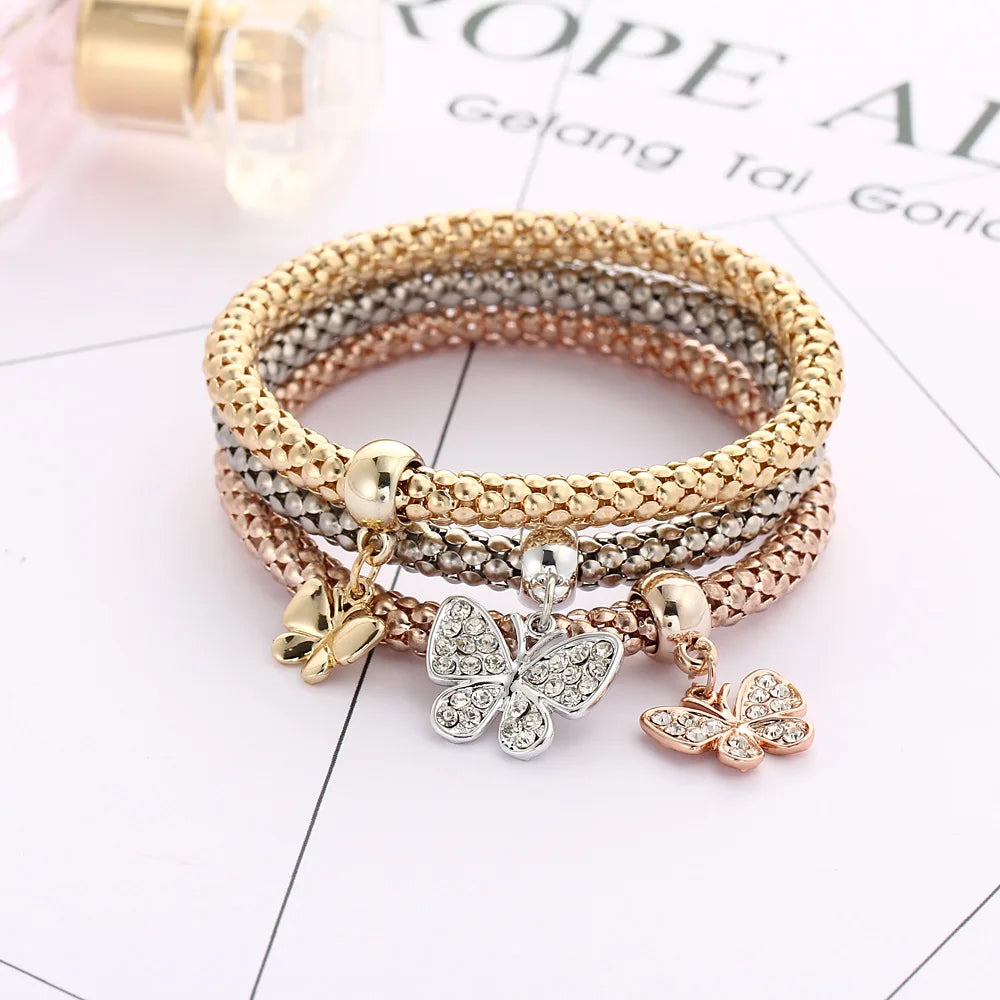 3-Piece Charming Heart Bracelet Set