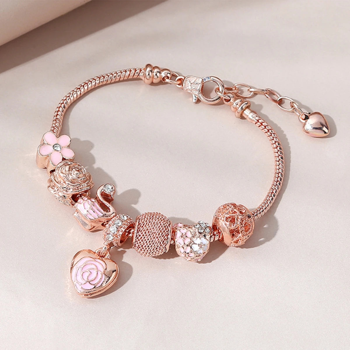 Fashion Rose Love & Swan Charm Bracelet