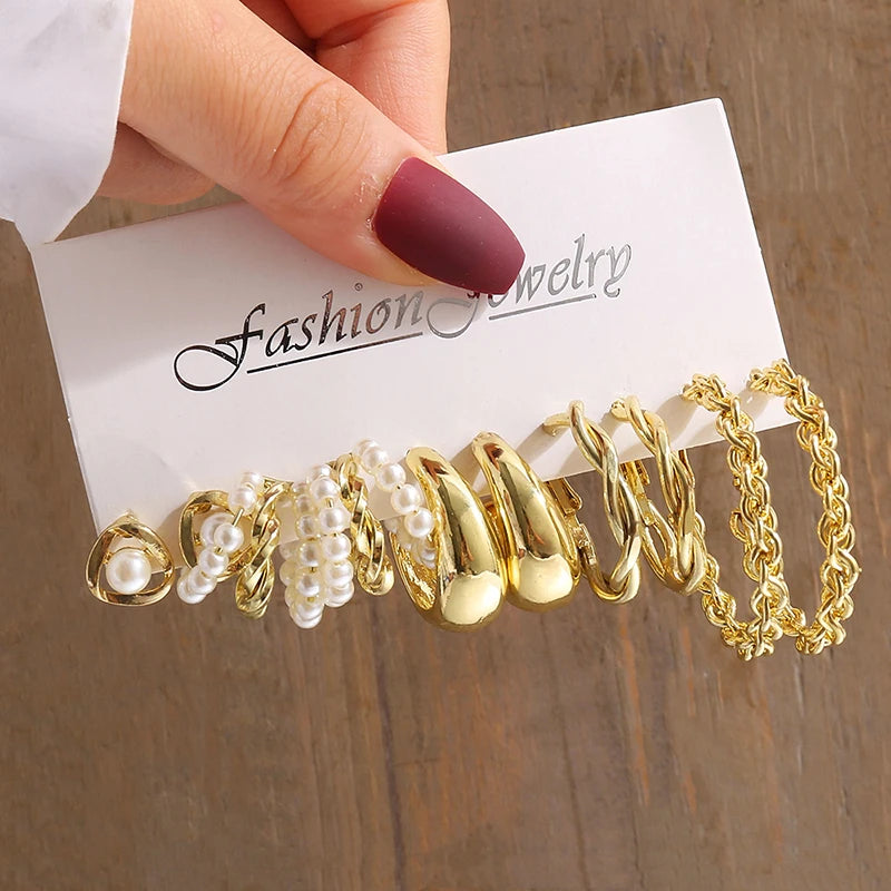 Elegant Vintage Pearl Geometry Earrings