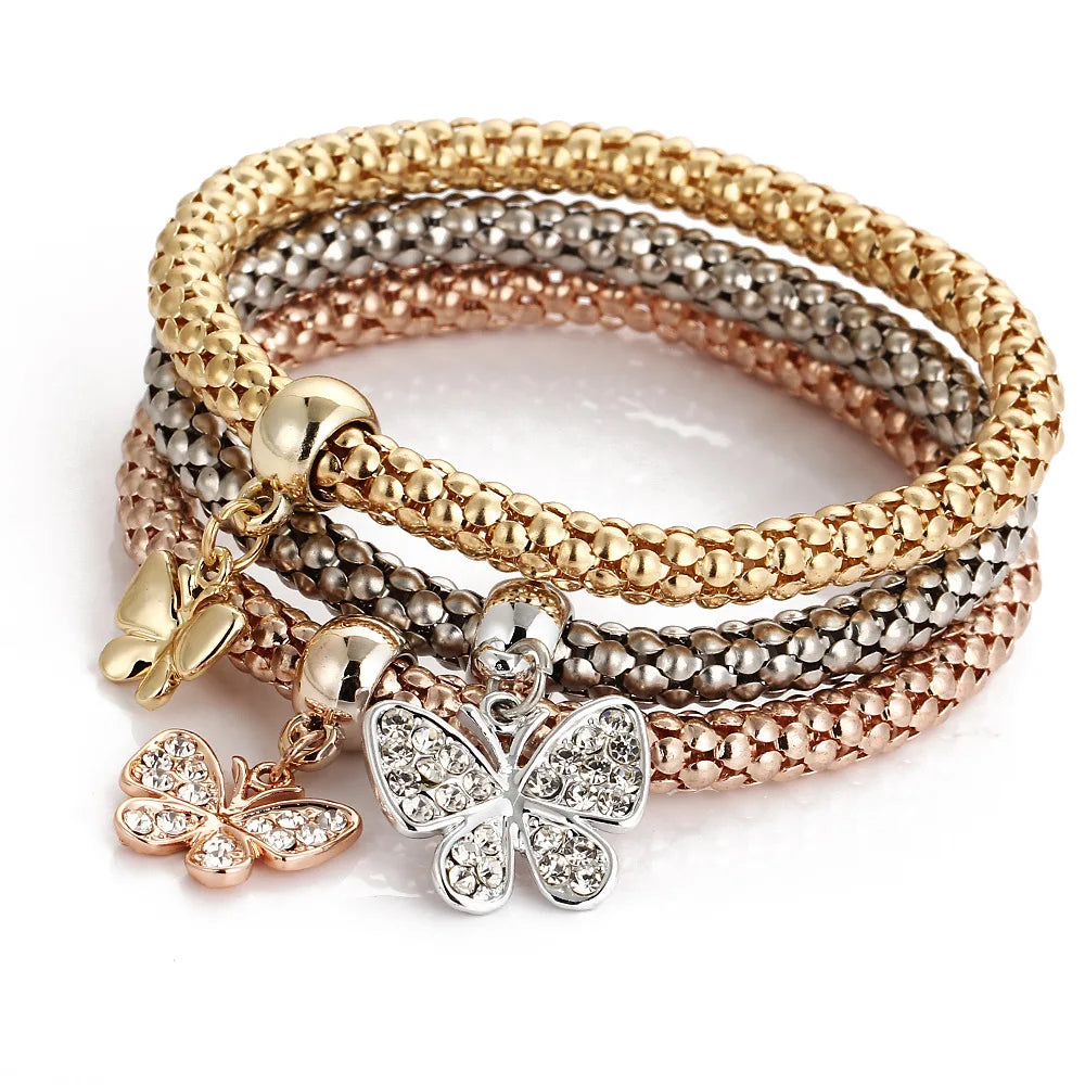 3-Piece Charming Heart Bracelet Set